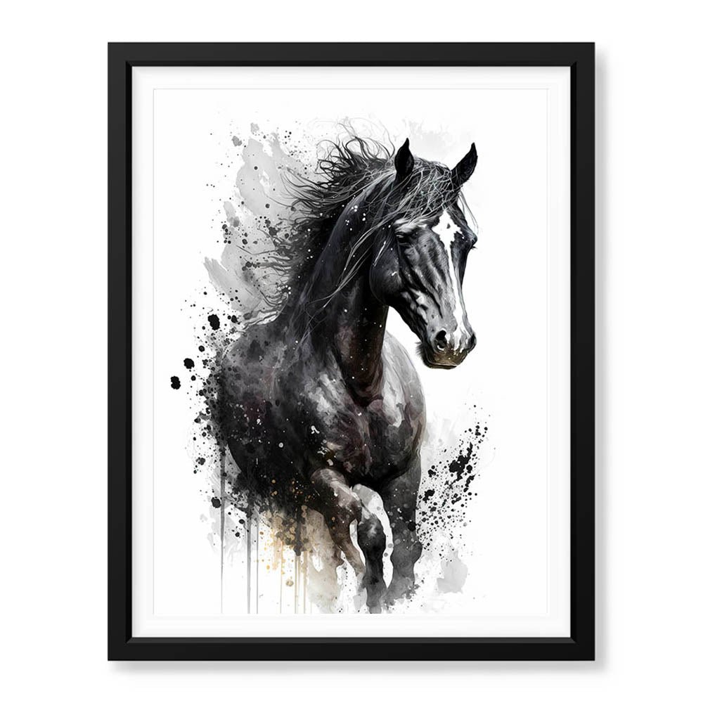 Aesthetic Black & White Horse Over White Background