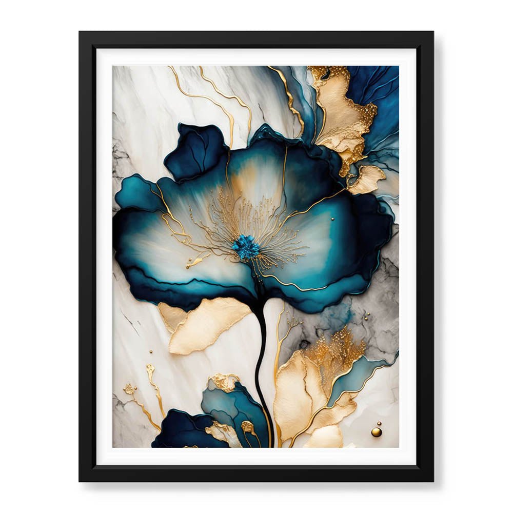 Blue & Green Abstract Floral Art Over Grey Background