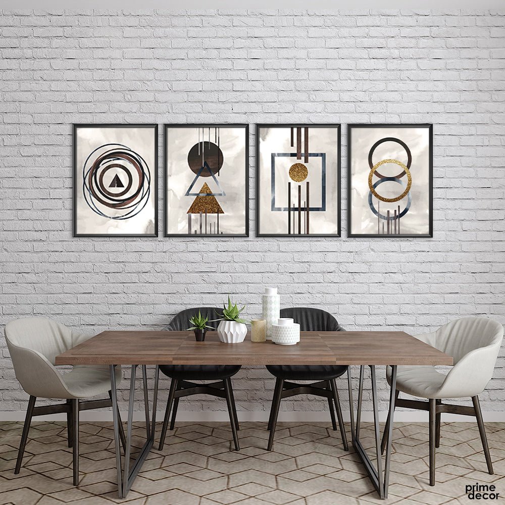 Gold & White Abstract on White Background (4 Panels) Abstract Wall Art