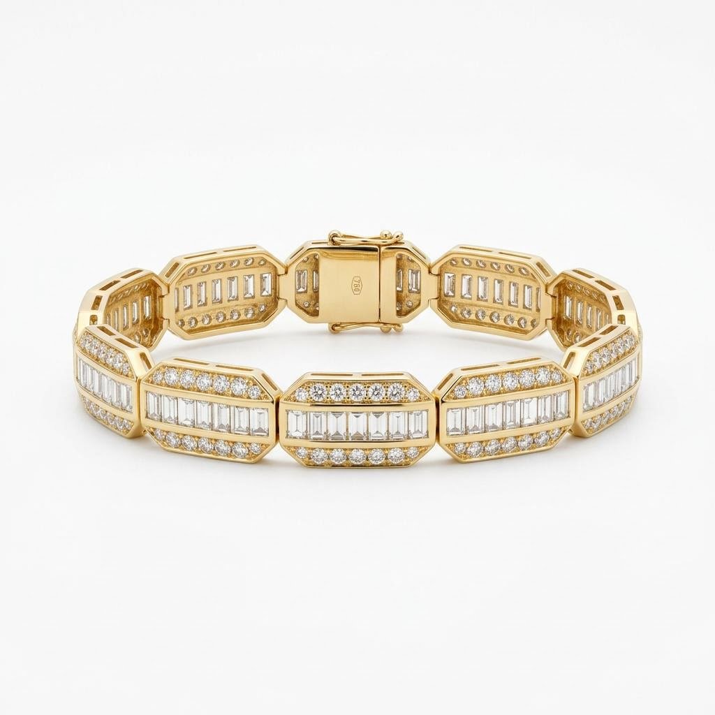 Baguette & Round Diamond Octagon Bangle