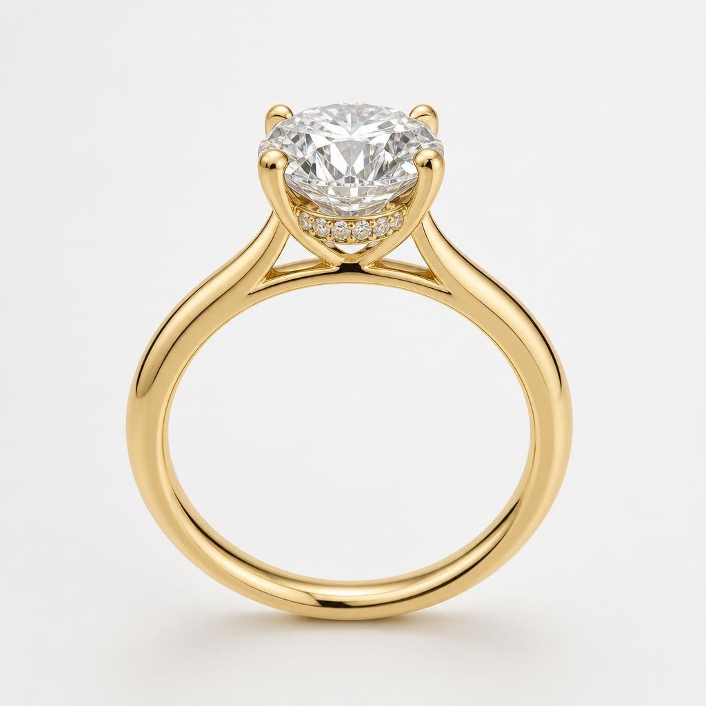 Bold Gold Hidden Halo, Round Solitaire Ring