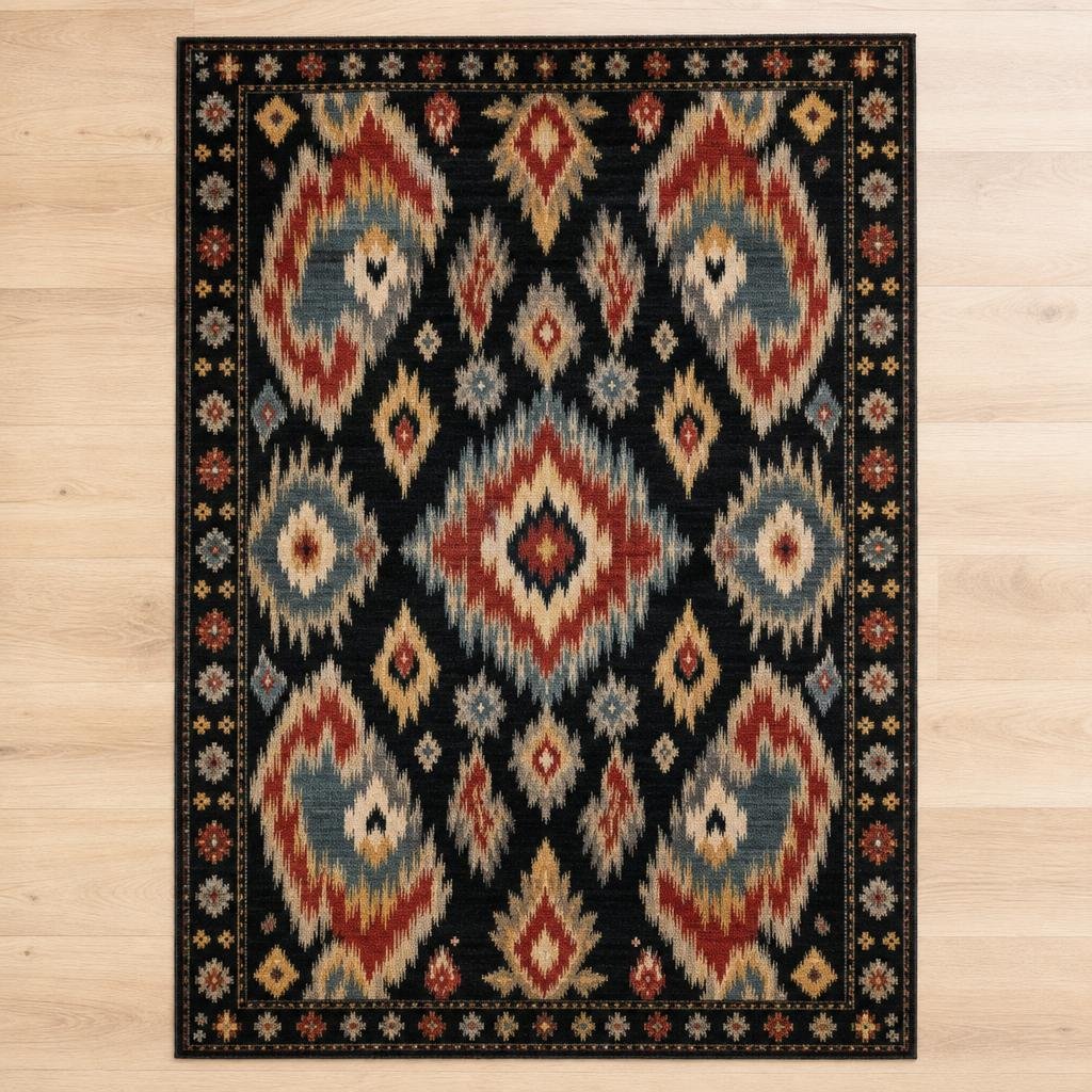 Black Ikat Rug 4' 11 x 6' 6