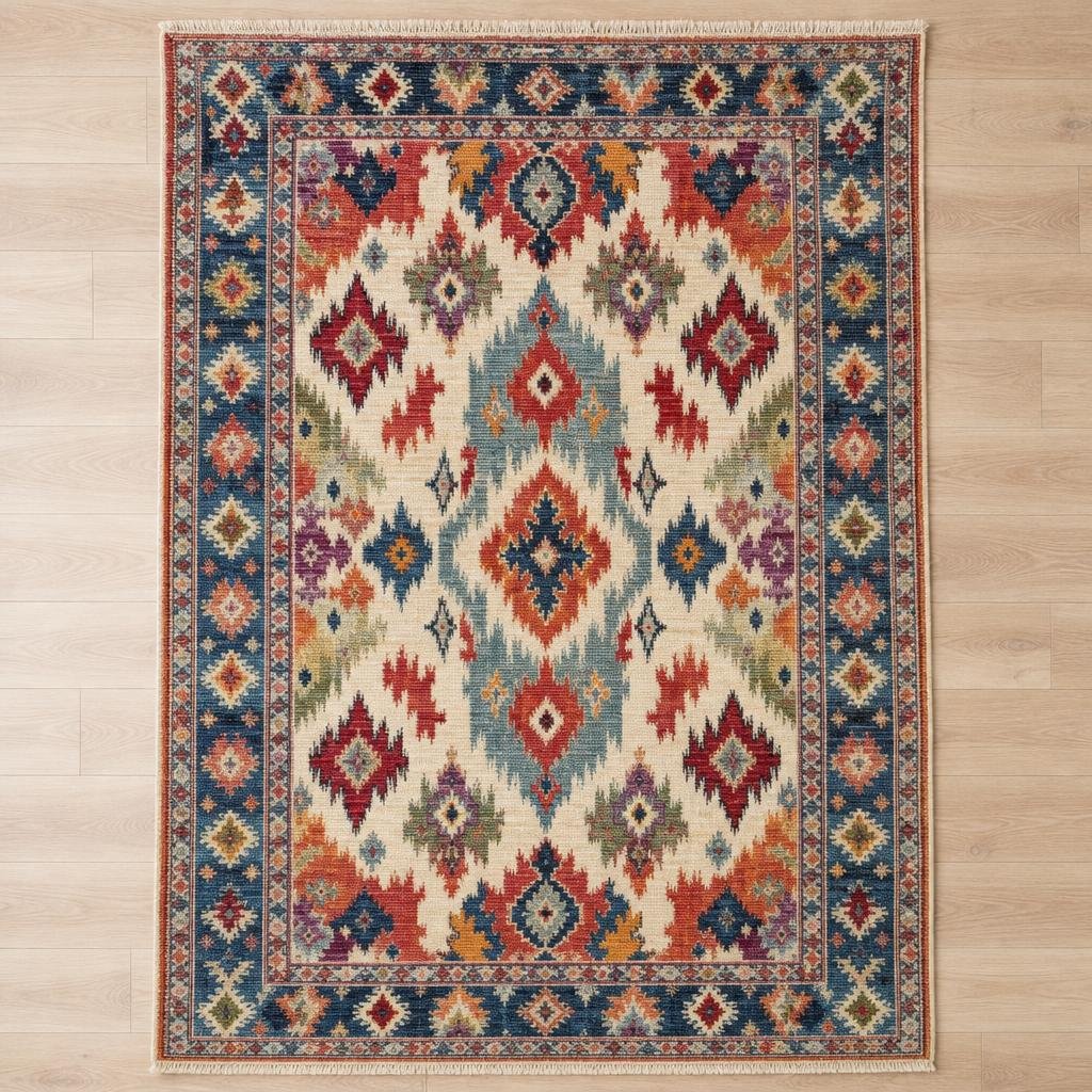 Multi Colored Ikat Rug 4' 10 x 6' 7