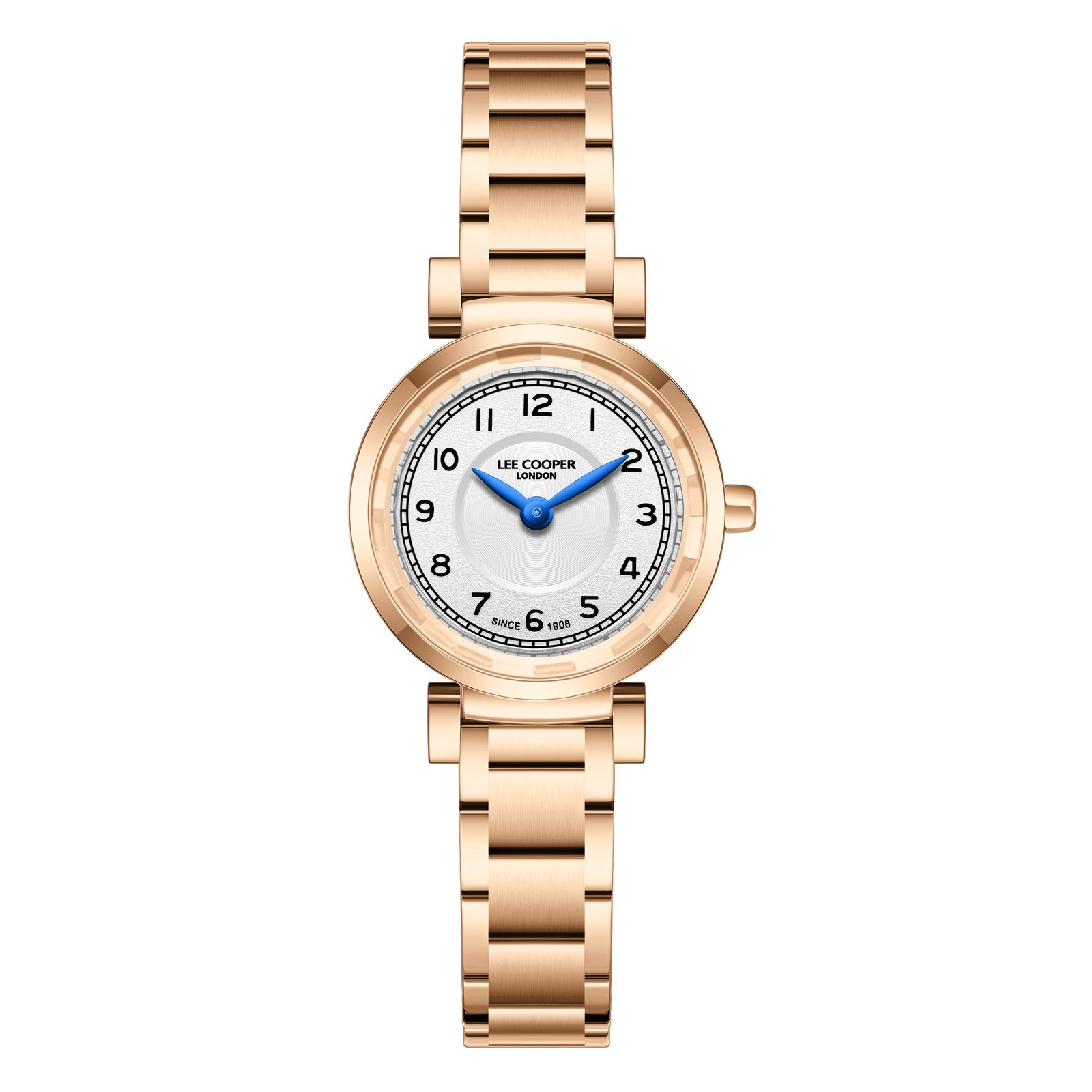 Lee Cooper Ladies 2H Fn Rose Gold Case Rose Gold Metal Band Silver Dial