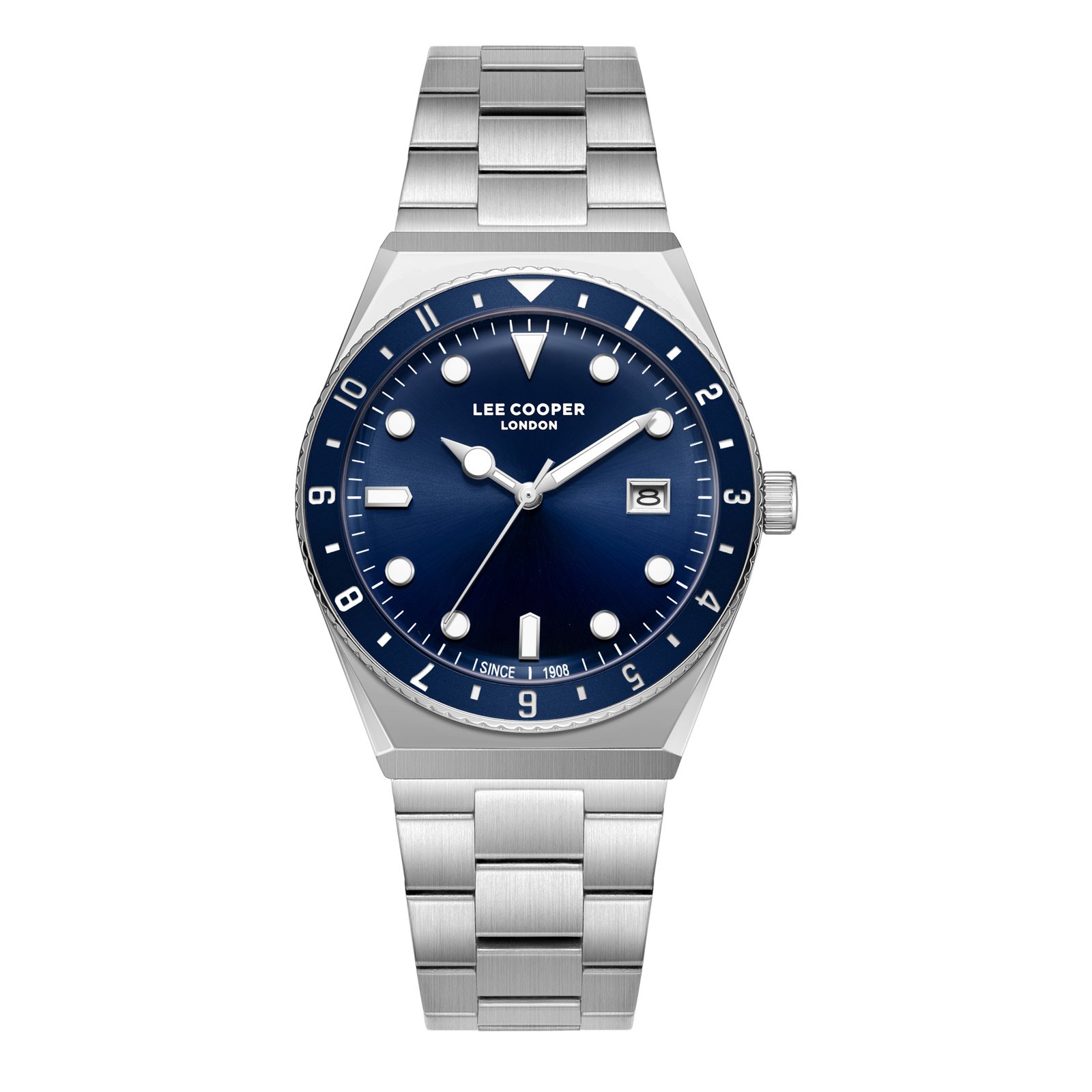Lee Cooper Gents Multifunction Silver Case Silver Metal Band Dark Blue Dial-LC08272.390