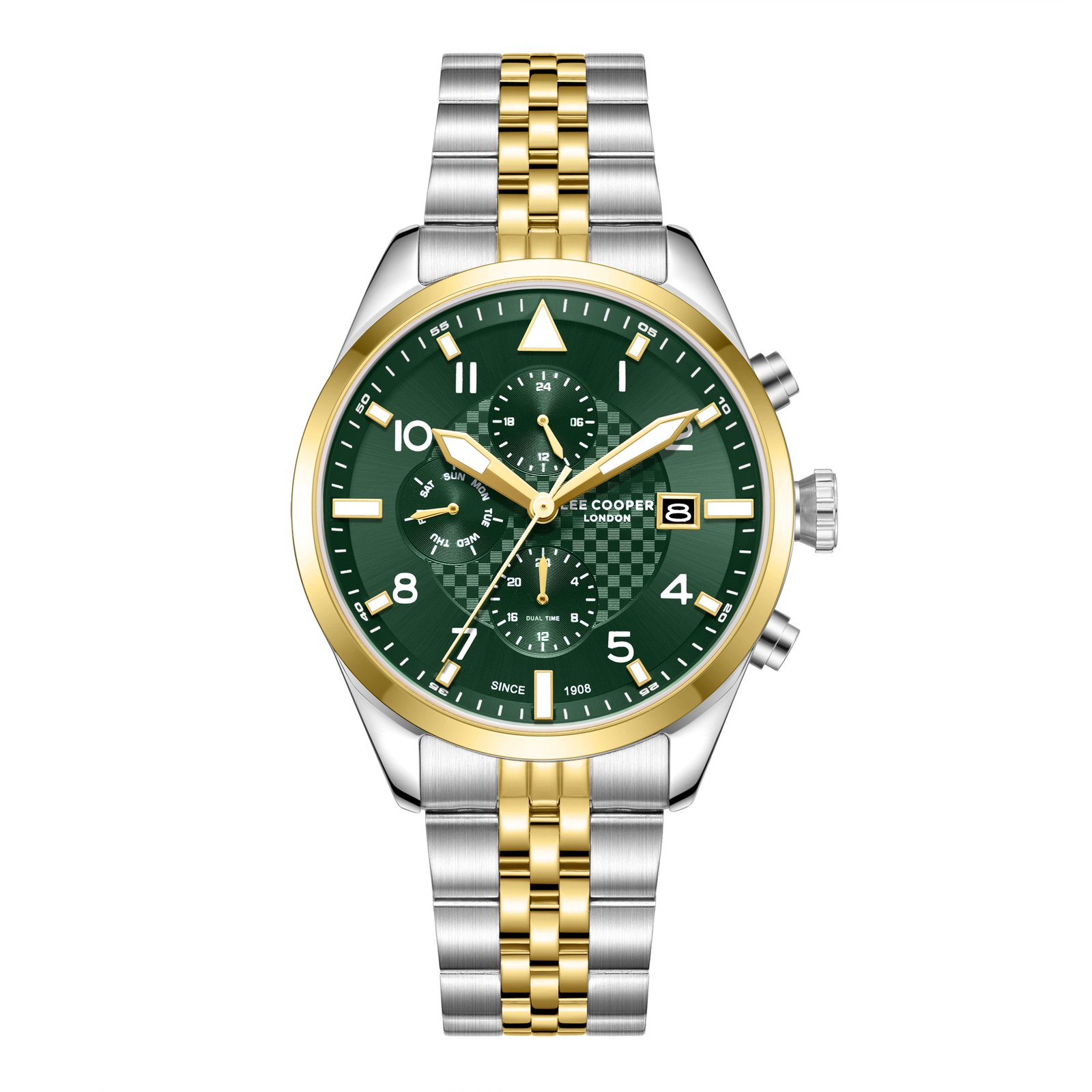 Lee Cooper Gents Date Fn Silver Case Silver Metal Band Dark Green Dial-LC08281.360
